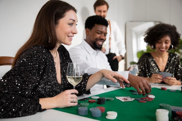 Pemandangan meja permainan live baccarat dengan dealer profesional secara langsung